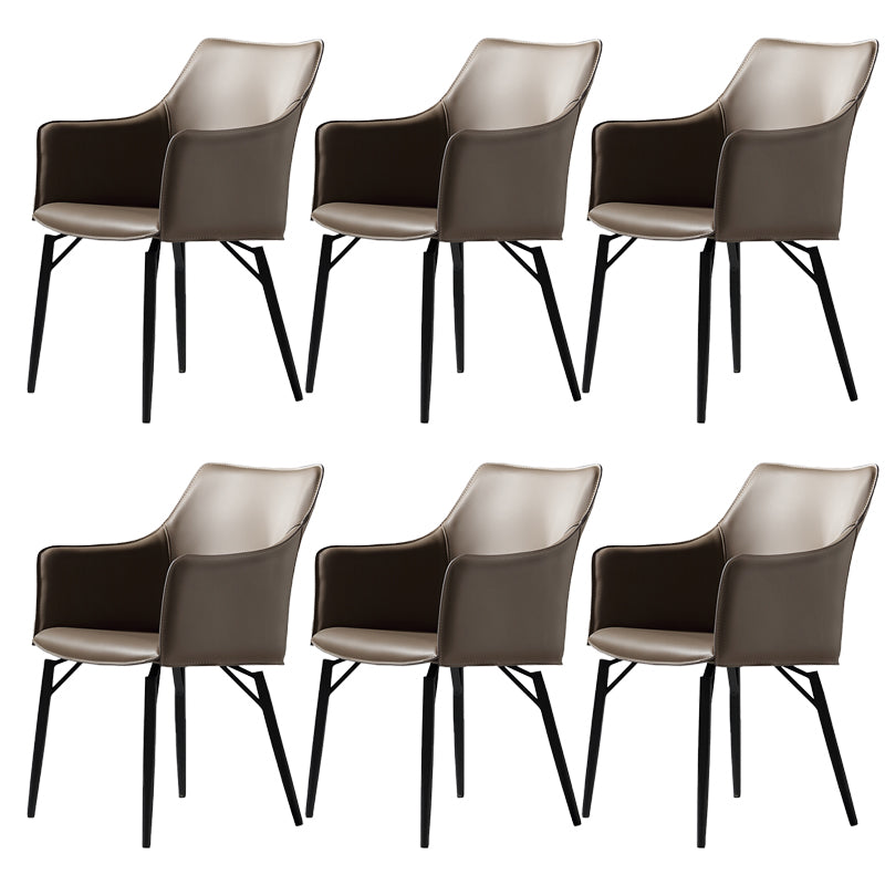 Indoor Faux Leather Dining Arm Chair Metal Frame Arm Chair in Gray