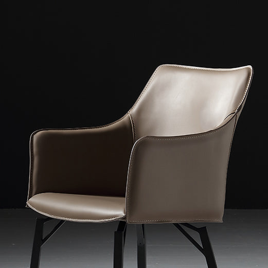 Indoor Faux Leather Dining Arm Chair Metal Frame Arm Chair in Gray