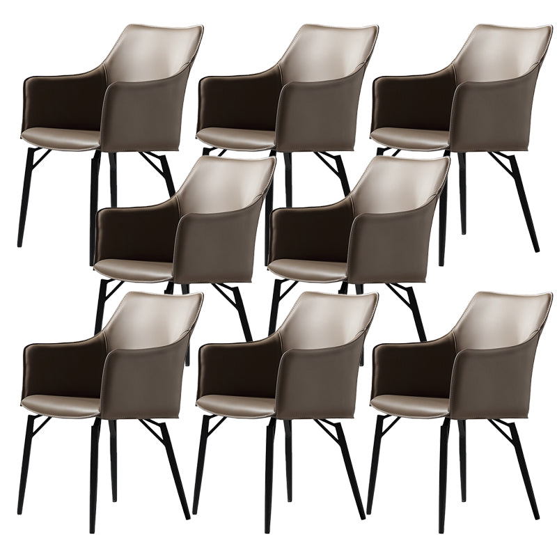 Indoor Faux Leather Dining Arm Chair Metal Frame Arm Chair in Gray