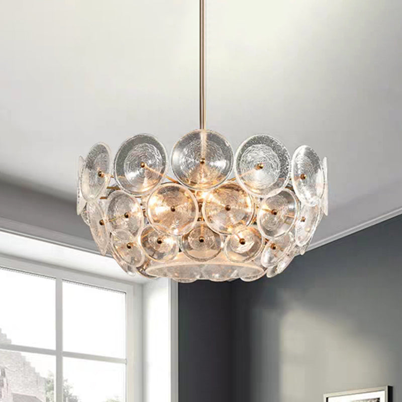 Acrylic Circle Panel Chandelier Lighting Modernist 3 Bulbs Hanging Pendant Lamp in Gold