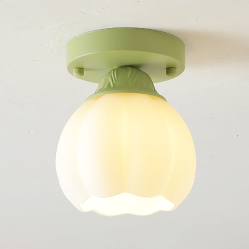 Contemporary Flush Mount Light Green Flush Mount Ceiling Light Fixture with Glass Shade
