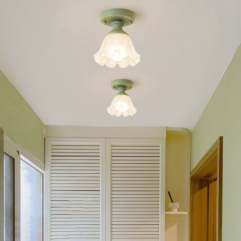 Contemporary Flush Mount Light Green Flush Mount Ceiling Light Fixture with Glass Shade