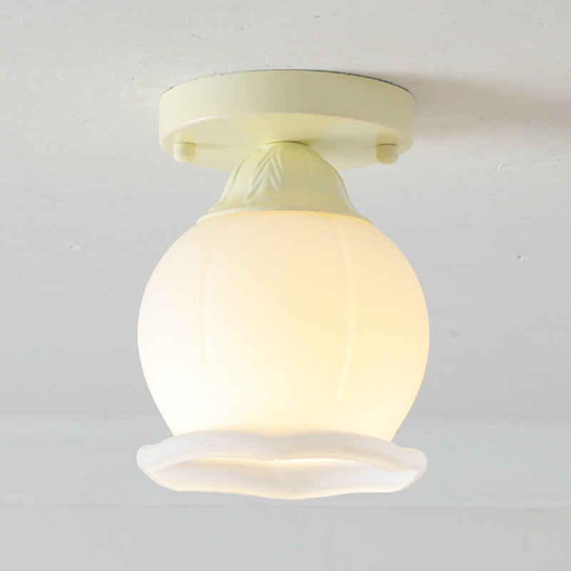 Contemporary Flush Mount Light Green Flush Mount Ceiling Light Fixture with Glass Shade