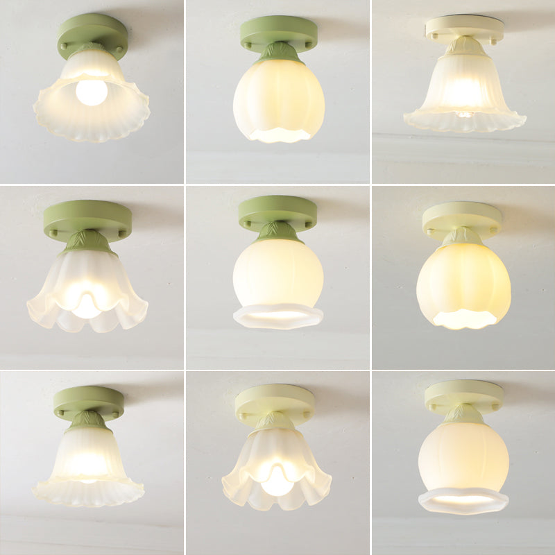 Contemporary Flush Mount Light Green Flush Mount Ceiling Light Fixture with Glass Shade