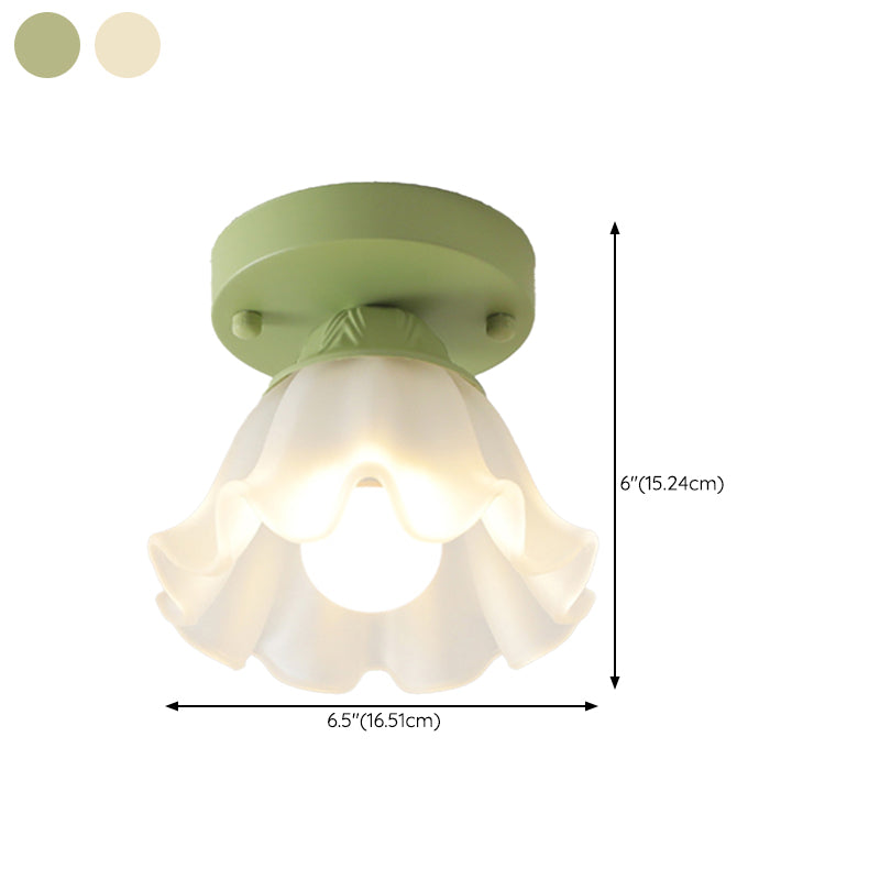 Contemporary Flush Mount Light Green Flush Mount Ceiling Light Fixture with Glass Shade
