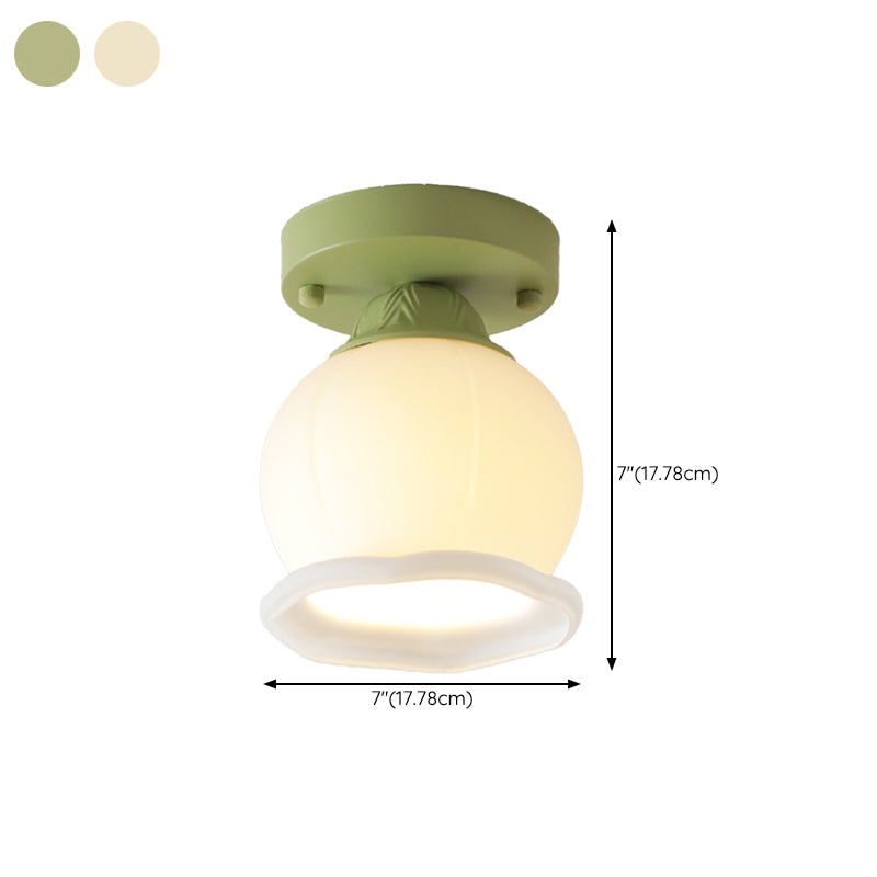 Contemporary Flush Mount Light Green Flush Mount Ceiling Light Fixture with Glass Shade