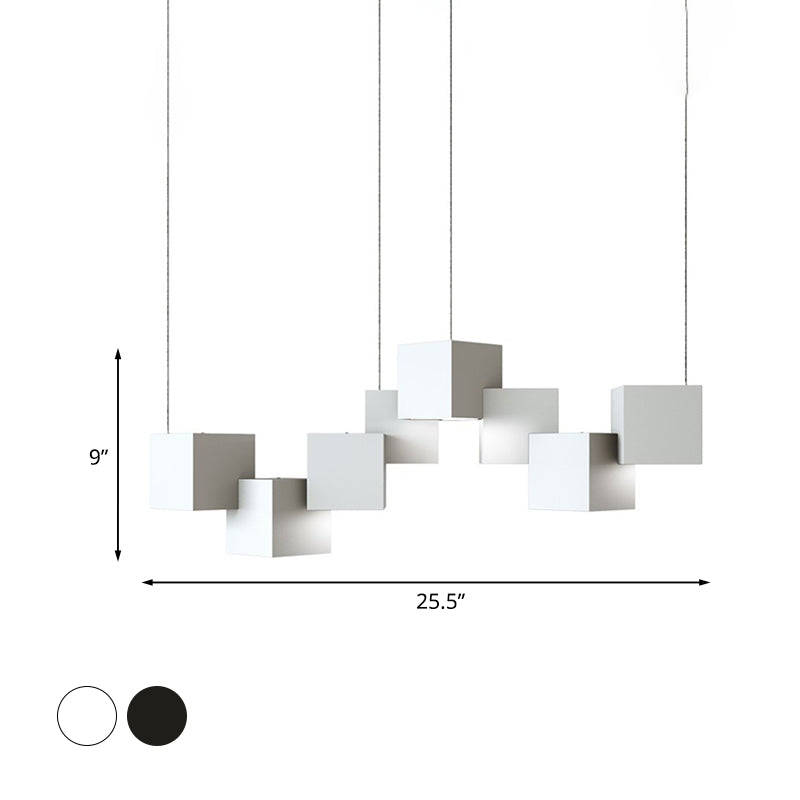 Black/Nero Spliced Cube Soffio Light Modernist 8 Luci Light Metal LED Lampada a sospensione in luce bianca/calda, larghe 25,5 "/28"