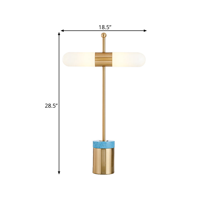 Capsule Opal Glass Night Table Lamp Post Modern 2 Heads Gold Desk Light with Tube Metal and Marble Base for Bedside