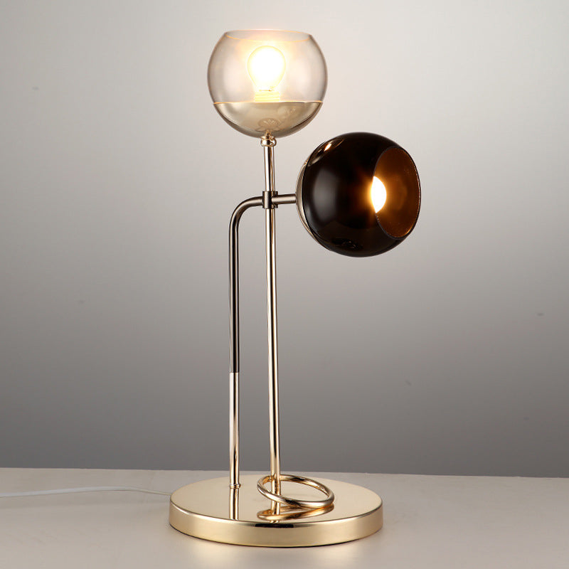 Ball Table Light Post-Modern Clear and Black Glass 2-Light Living Room Desk Lamp in Gold