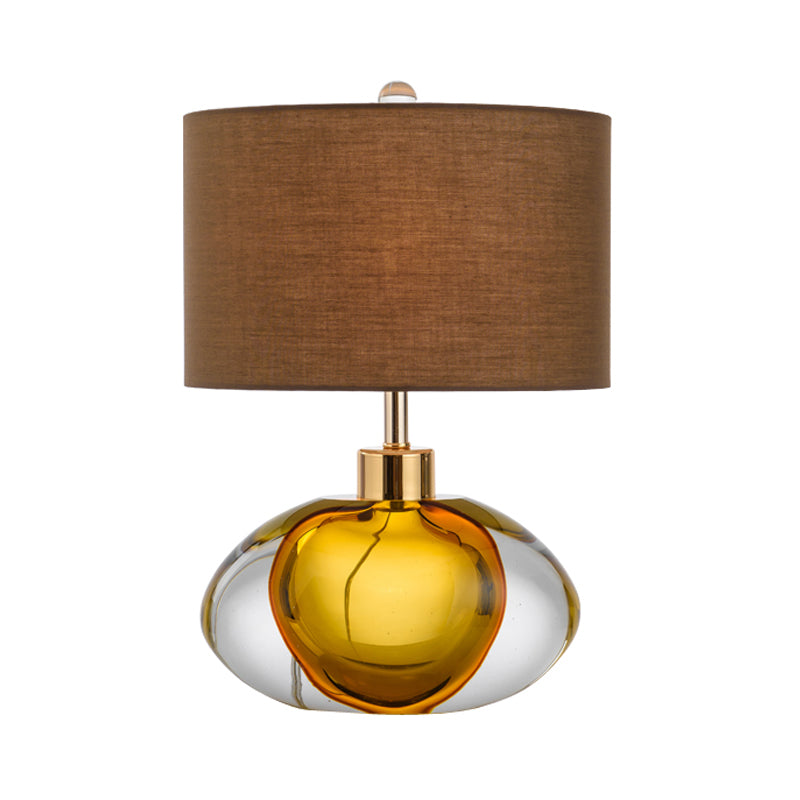 Colored Glaze Fish Tank Table Light Modernism 1-Head Brown Fabric Nightstand Lamp for Bedside