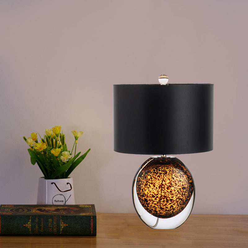 Tavolo ovale per camera da letto con illuminazione colorata, scrivania moderna a 1 testa in nero con paralume in tessuto