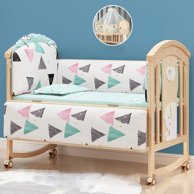 Contemporary Wooden Nursery Crib Rectangle Brown with Casters