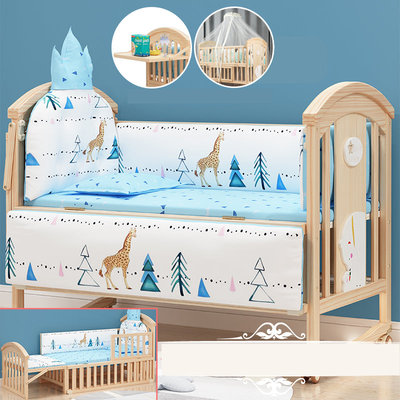 Contemporary Wooden Nursery Crib Rectangle Brown with Casters