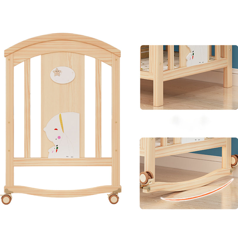 Contemporary Wooden Nursery Crib Rectangle Brown with Casters