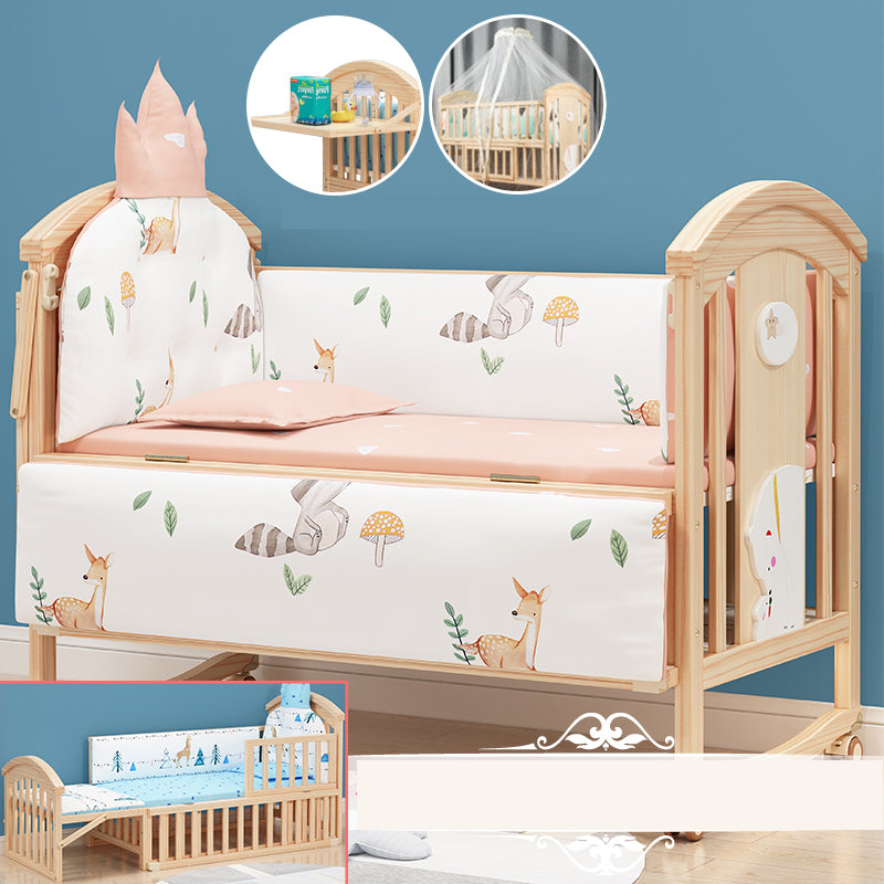 Contemporary Wooden Nursery Crib Rectangle Brown with Casters