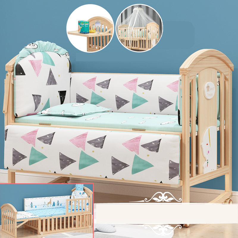 Contemporary Wooden Nursery Crib Rectangle Brown with Casters
