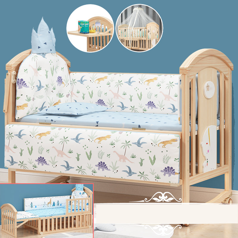 Contemporary Wooden Nursery Crib Rectangle Brown with Casters