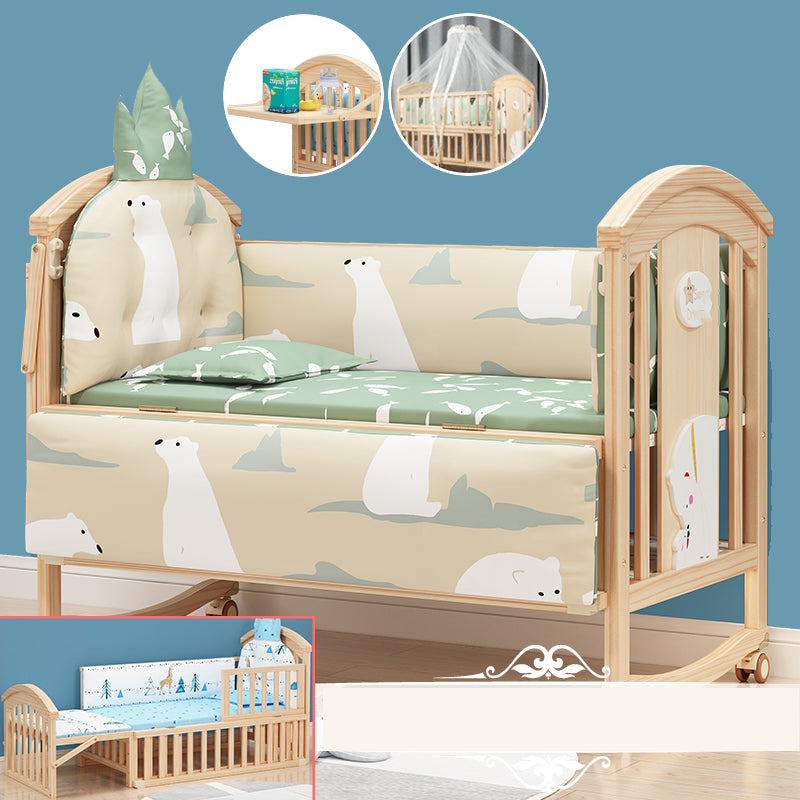 Contemporary Wooden Nursery Crib Rectangle Brown with Casters