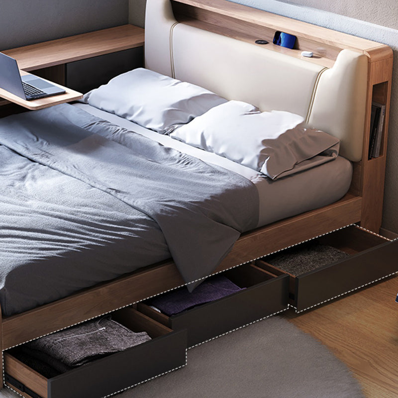 Contemporary Standard Bed Wood Upholstered Headboard Panel Bed