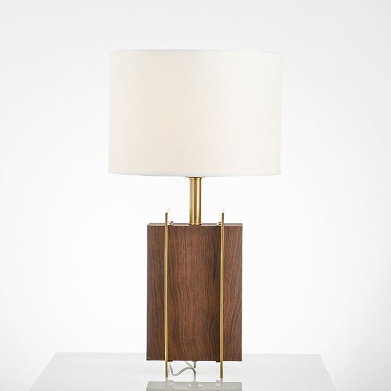 Lampe de bureau rectangulaire en métal, lampe de table moderniste en tissu à 1 tête en or avec détails en bois