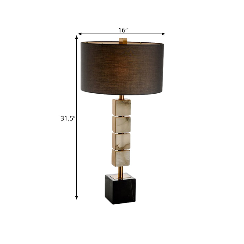 Iluminación de mesa de tela de batería Modernismo de escritorio marrón de 1 luz con base de mármol de cubo
