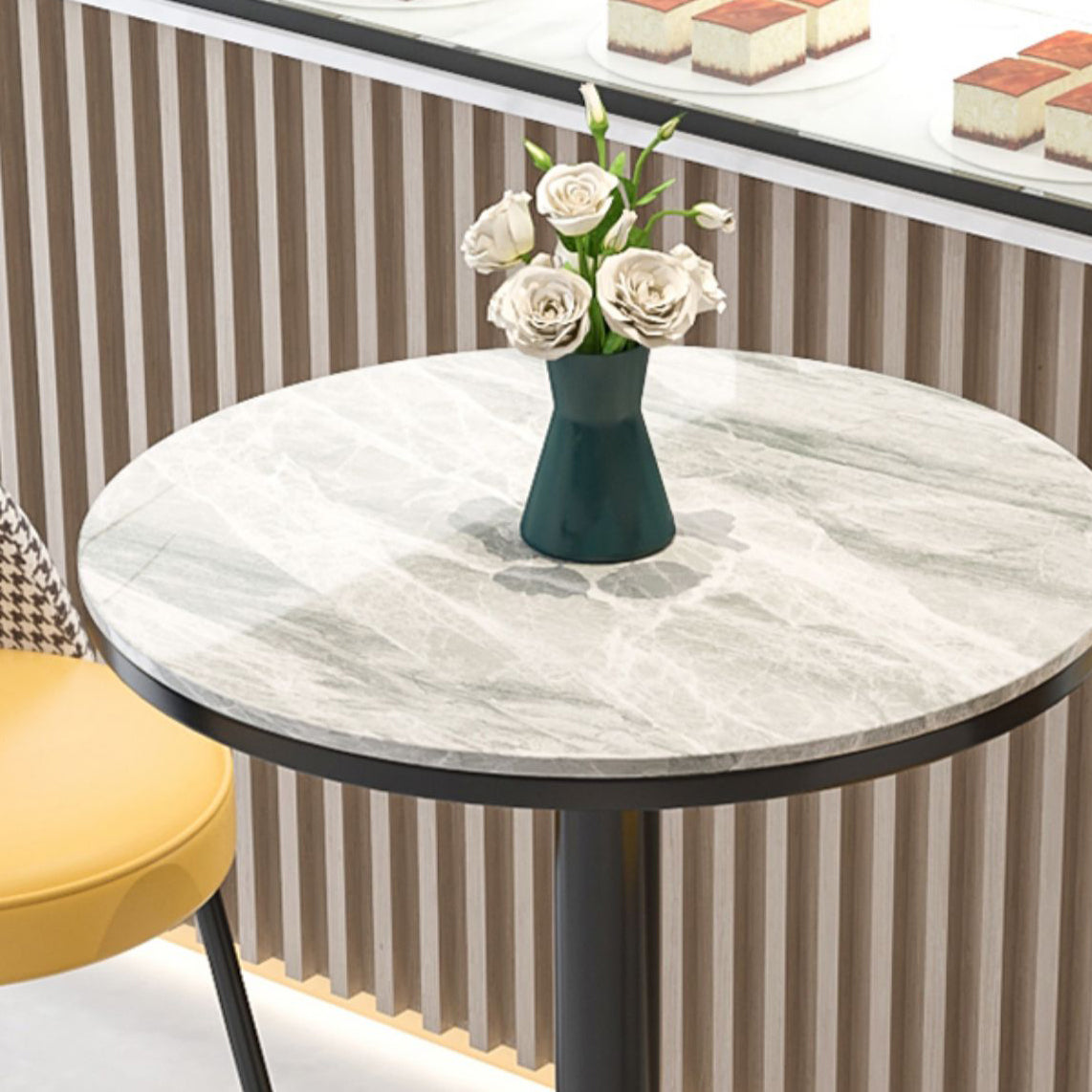 Modern Round Bar Table Set 1/3 Pcs Stone Top Bar Table and Leather Stools