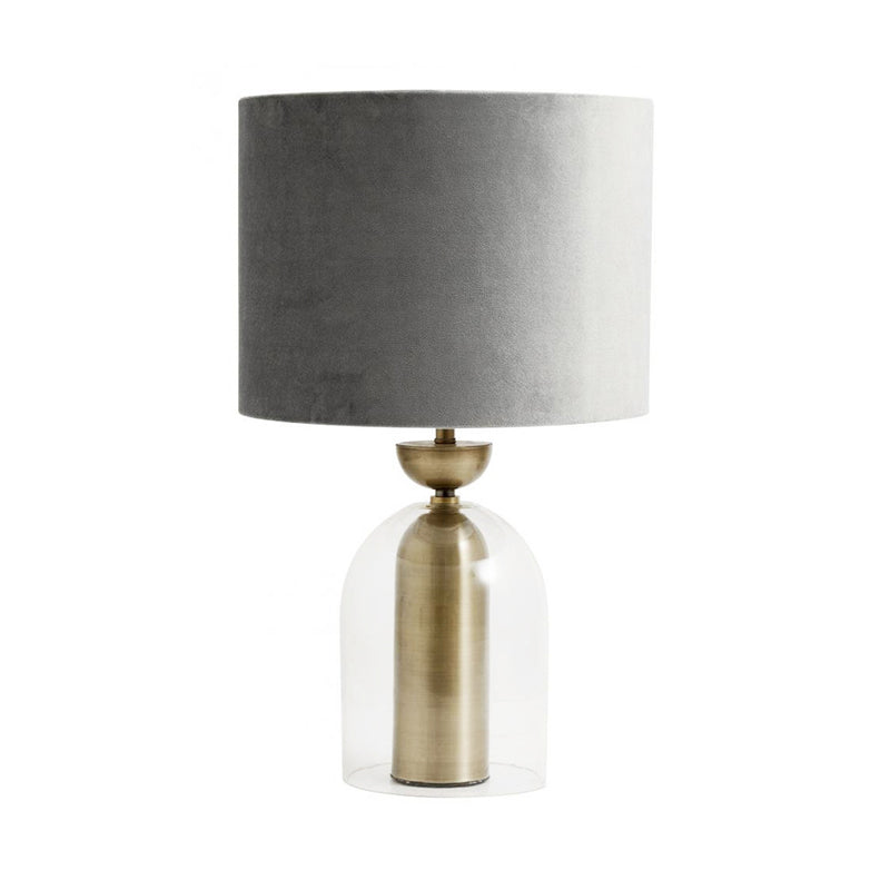 Gold Bell Table Light Contemporary 1 Bulb Clear Glass Desk Lamp with Grey Fabric Shade for Bedside
