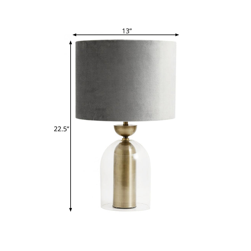 Gold Bell Table Light Contemporary 1 Bulb Clear Glass Desk Lamp with Grey Fabric Shade for Bedside
