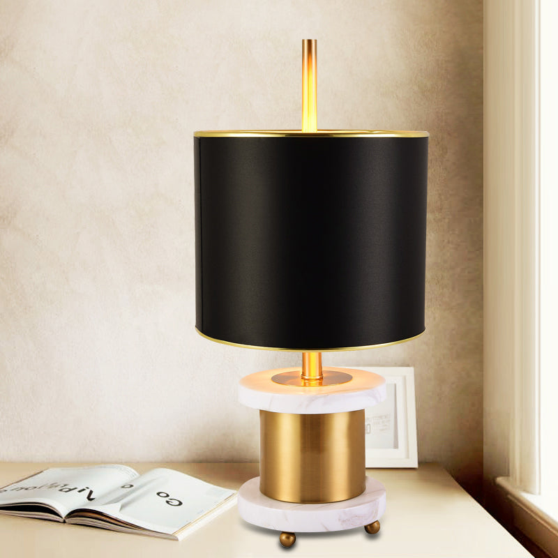 Stoff Drum Shade Nachttisch Licht Modernismus 1 Kopf Marmor Reading Buchlampe in Schwarz