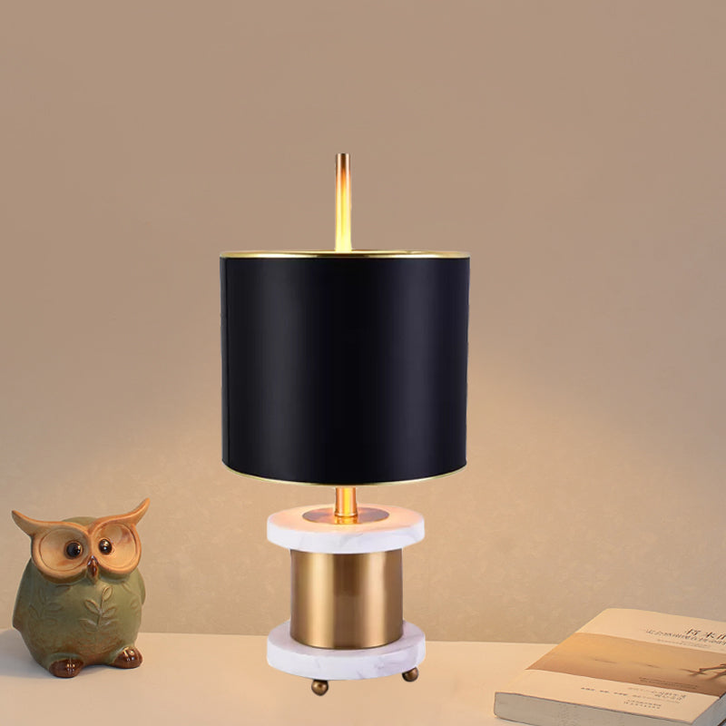 Stoff Drum Shade Nachttisch Licht Modernismus 1 Kopf Marmor Reading Buchlampe in Schwarz