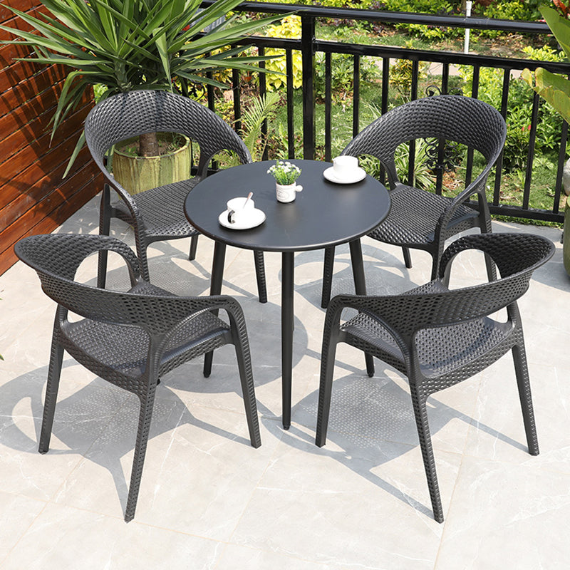 Black Plastic Outdoor Chair Tropical Dining Armchair Stacking Armchair