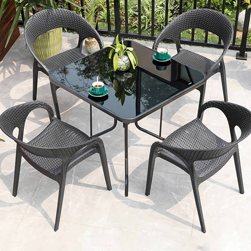 Black Plastic Outdoor Chair Tropical Dining Armchair Stacking Armchair