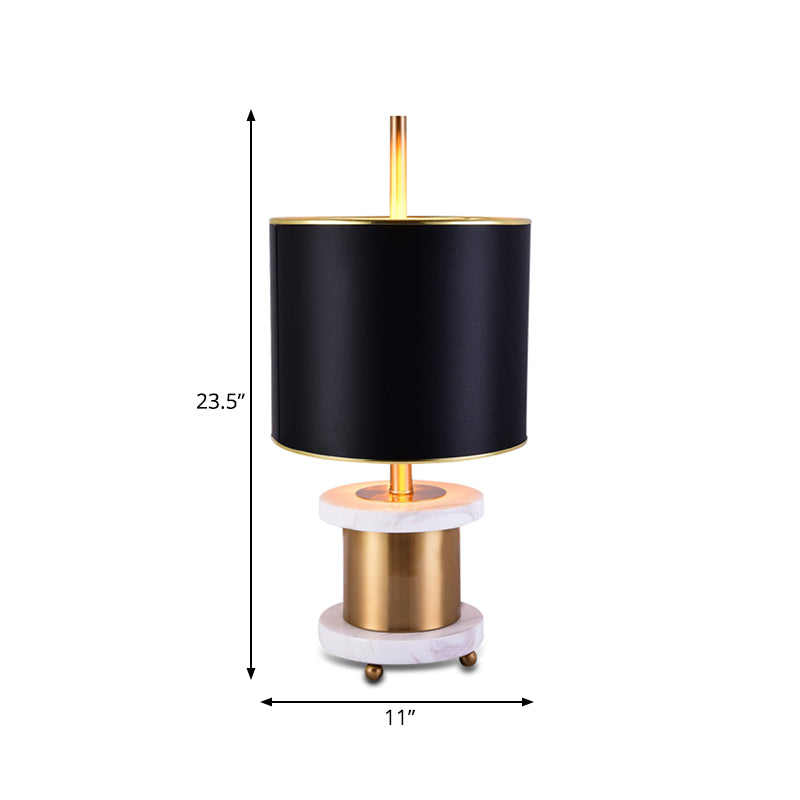 Stoff Drum Shade Nachttisch Licht Modernismus 1 Kopf Marmor Reading Buchlampe in Schwarz