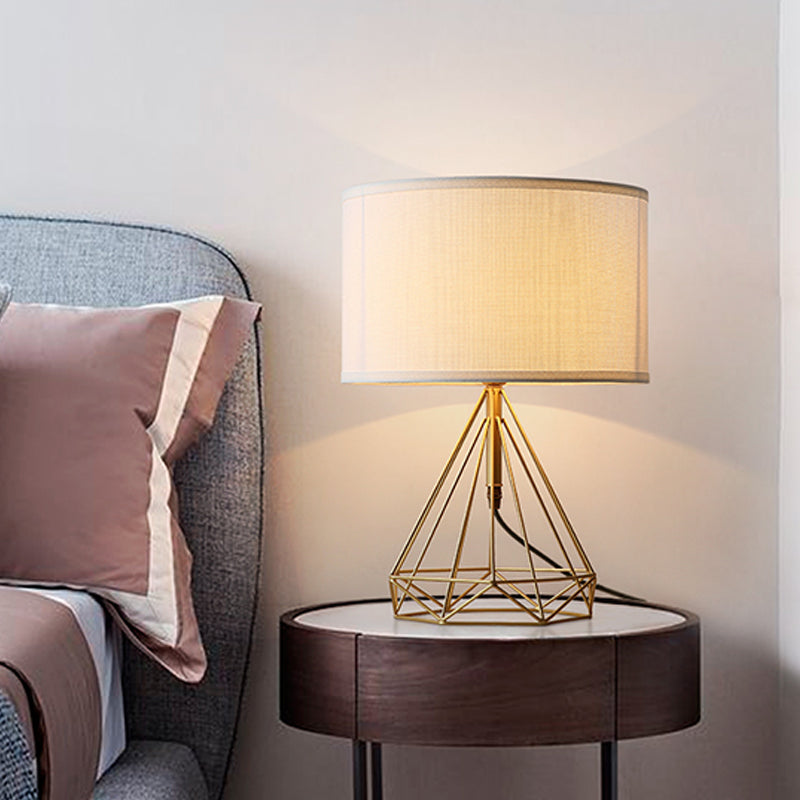 Diamant kooi tafel licht minimalistisch metalen metallic 1 kopbed witte stof bureaulamp in goud