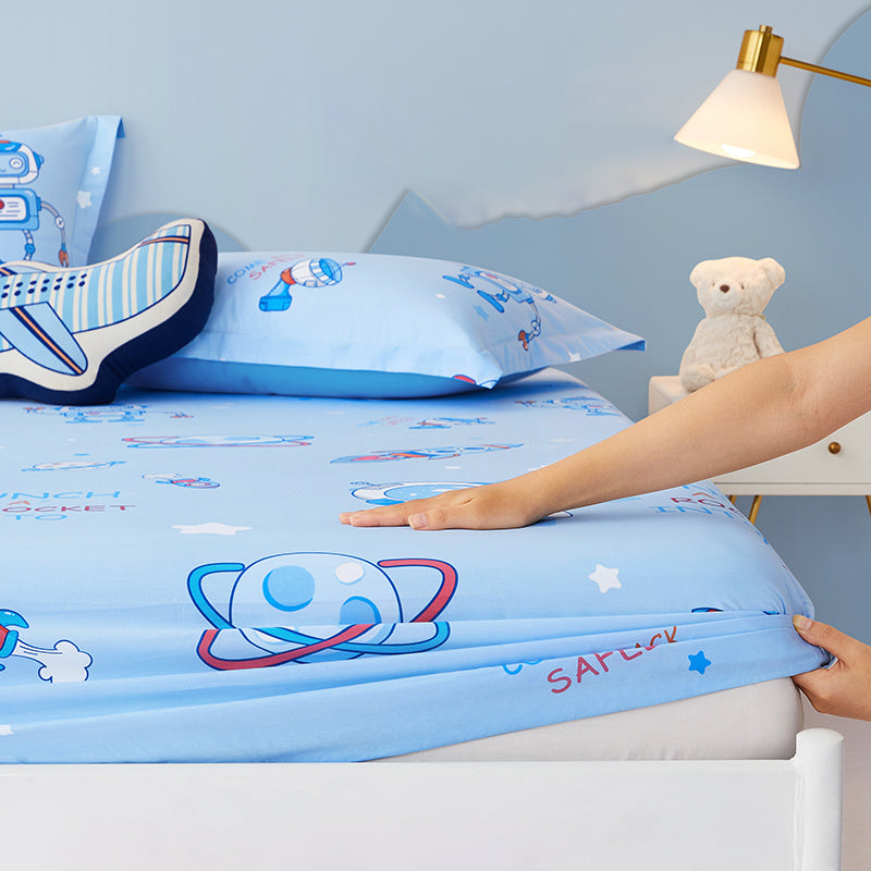 Sheet Sets Cotton Cartoon Printed Wrinkle Resistant Breathable Super Soft Bed Sheet Set