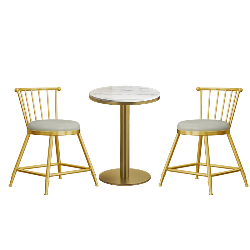 Modern Style Bar Table Set 1/3 Pieces Round Stone Bar table with Upholstered Stools