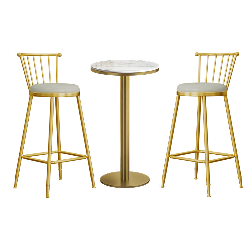 Modern Style Bar Table Set 1/3 Pieces Round Stone Bar table with Upholstered Stools