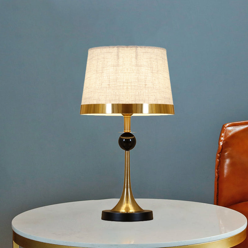 1 Light Living Room Table Light Contemporary Gold Desk Lamp with Drum Beige Fabric Shade