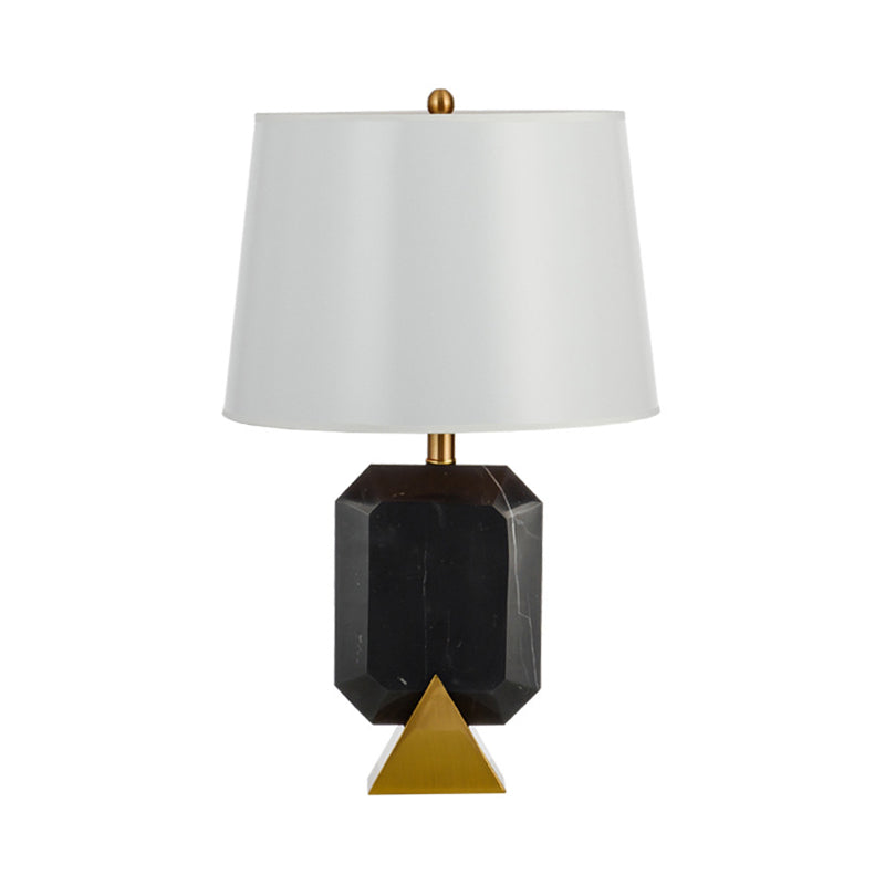 White Drum Desk Light Post Modern 1-Light Fabric Table Lamp with Geometric Marble Middle Column