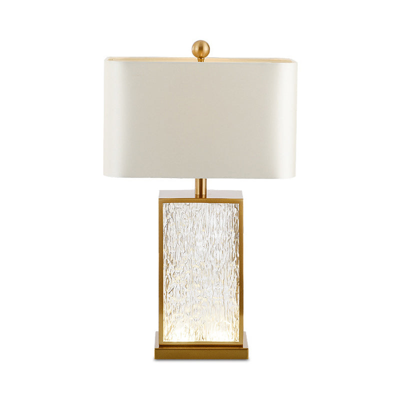 Lampada da tavolo rettangolare con smalto colorato Lampada da comodino contemporanea in tessuto bianco a 1 luce