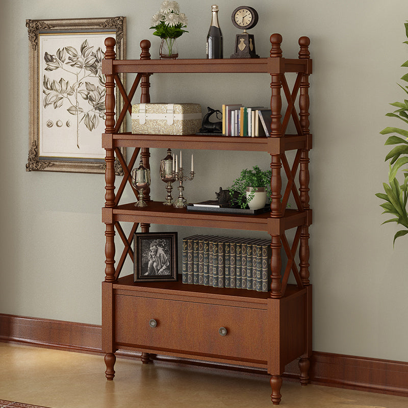 Contemporary Wooden Bookshelf Standard Closed Back Bookcase with 1 Drawer