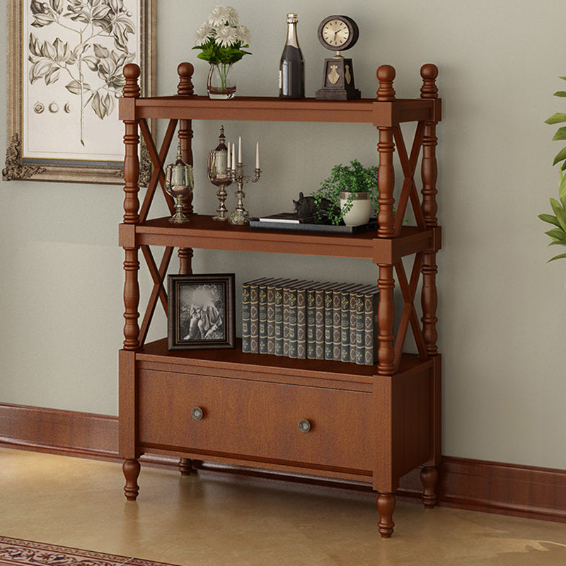 Contemporary Wooden Bookshelf Standard Closed Back Bookcase with 1 Drawer