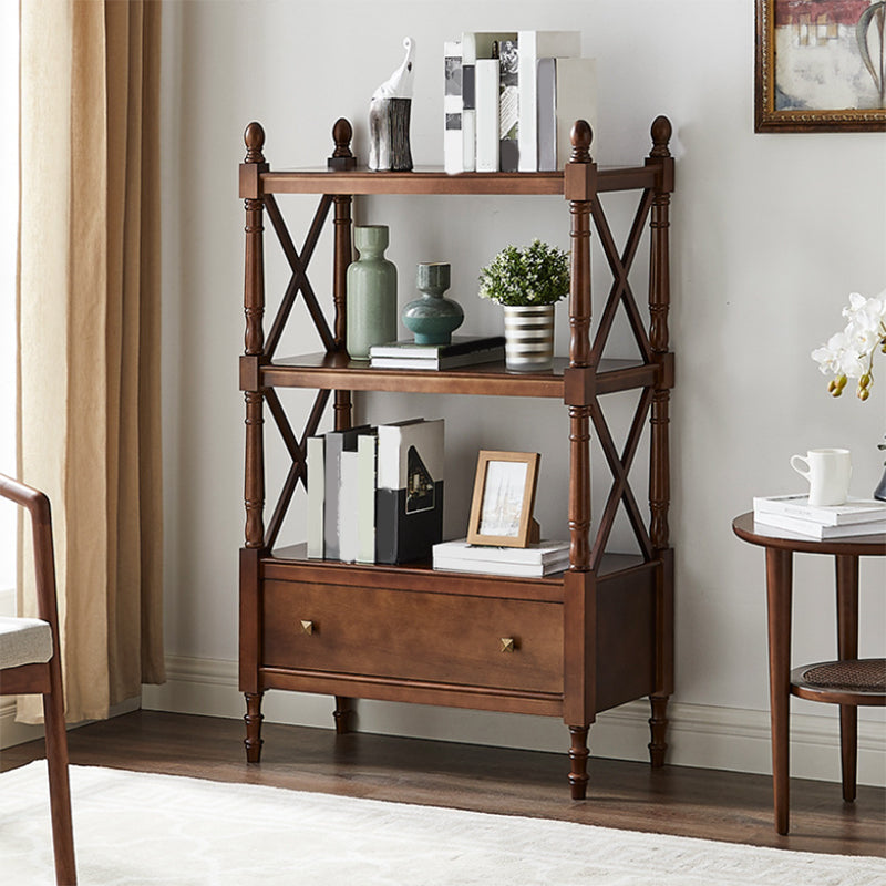 Contemporary Wooden Bookshelf Standard Closed Back Bookcase with 1 Drawer