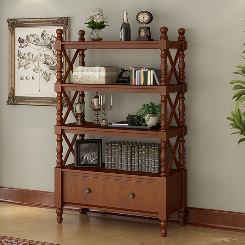 Contemporary Wooden Bookshelf Standard Closed Back Bookcase with 1 Drawer