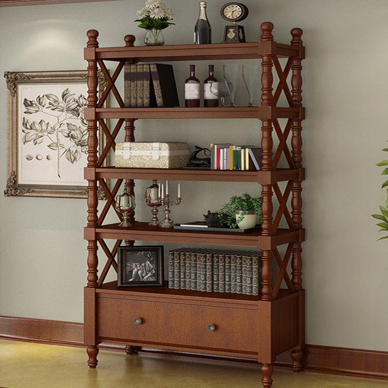 Contemporary Wooden Bookshelf Standard Closed Back Bookcase with 1 Drawer