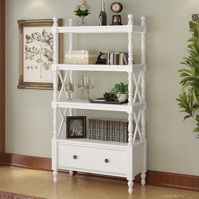 Contemporary Wooden Bookshelf Standard Closed Back Bookcase with 1 Drawer