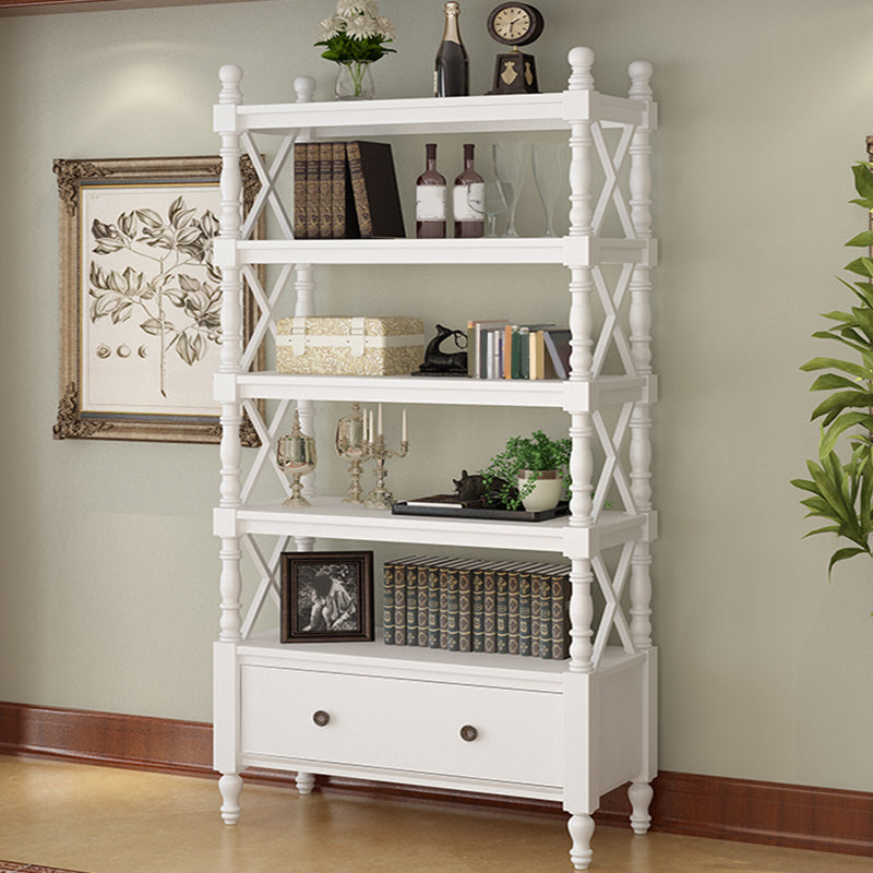 Contemporary Wooden Bookshelf Standard Closed Back Bookcase with 1 Drawer