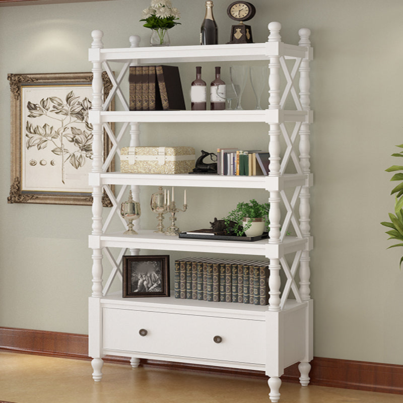 Contemporary Wooden Bookshelf Standard Closed Back Bookcase with 1 Drawer