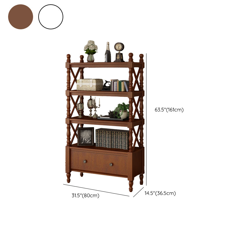 Contemporary Wooden Bookshelf Standard Closed Back Bookcase with 1 Drawer