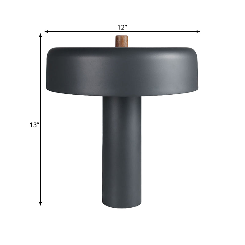 Metal Drum Nightstand Light Modernist LED Grey Desk Lamp with Plug In Cord for Bedroom